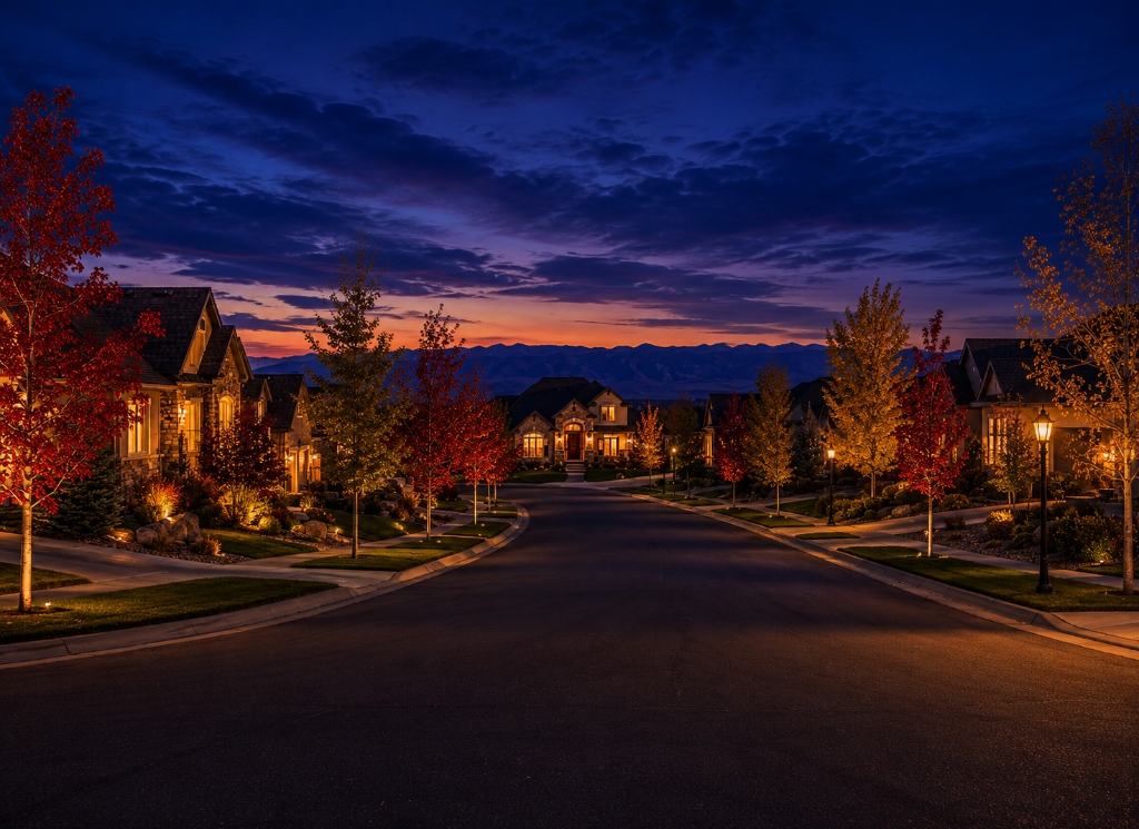 Colorado neighborhood at twilight